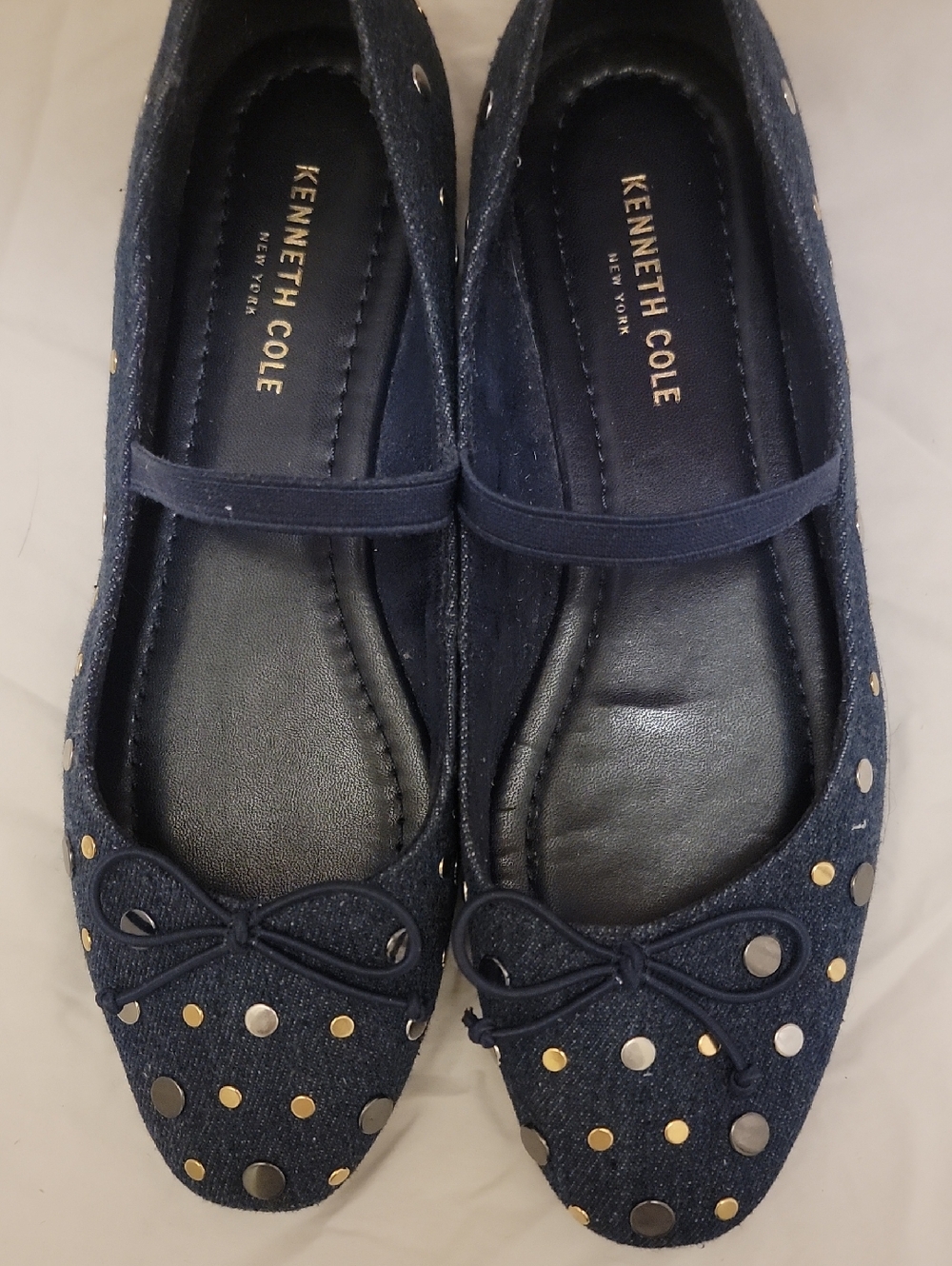 Kenneth Cole Denim Navy Studded Mary Jane Flats